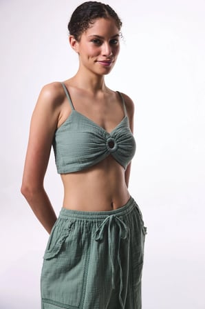 Kio Müslin V Yaka Crop Top Üst