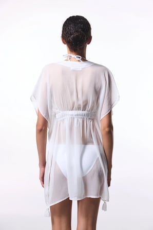 Beyaz Basic Şifon V Yaka Mini Kaftan