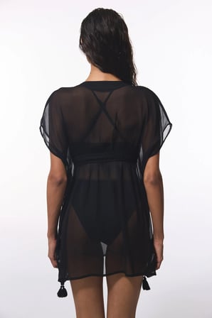 Siyah Basic Şifon V Yaka Mini Kaftan