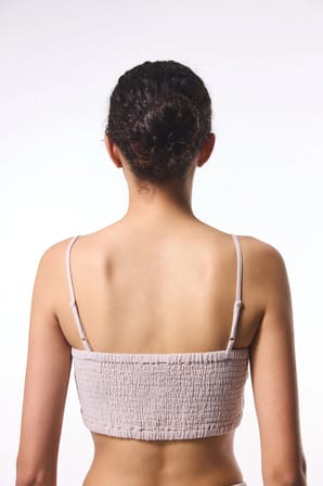 Taş Rengi Kio Müslin Muslin V Yaka Crop Top Üst