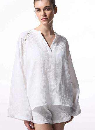 Penti Normal V Yaka Beyaz Kadın Gömlek PLP7TPSA25IY