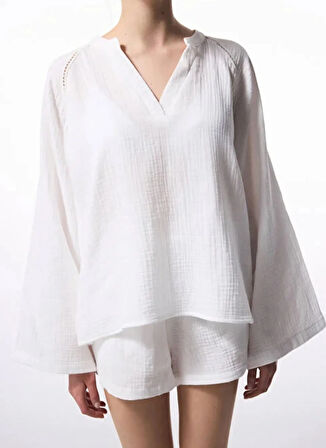 Penti Normal V Yaka Beyaz Kadın Gömlek PLP7TPSA25IY