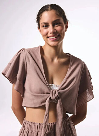 Penti V Yaka Bej Kadın Bluz PLJ358A125IY