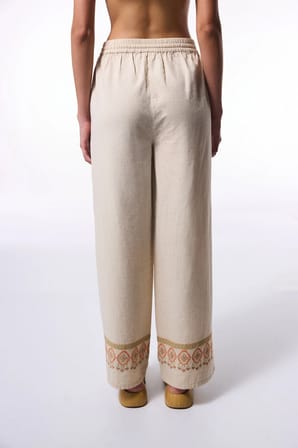 Bej Boho Keten Pantolon