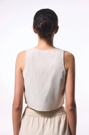 Taş Rengi Boho Keten Üst