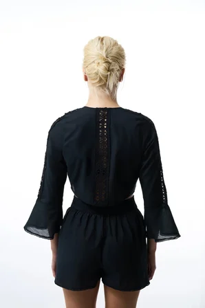 Siyah West Poplin Crop Top Üst