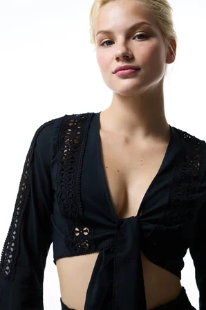 Siyah West Poplin Crop Top Üst