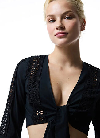 Penti V Yaka Siyah Kadın Bluz PL4H6S7425IY