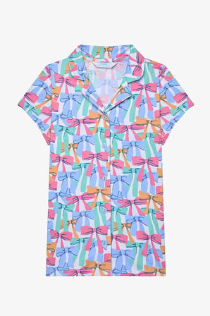 Kız Çocuk Colorful Bows Pamuklu Gömlek Kırık Beyaz Pijama Takımı