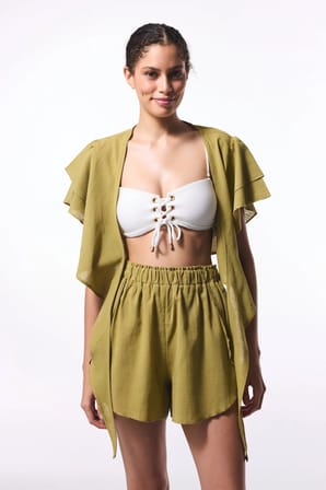 Yağ Yeşili Peek Bağlama Detaylı Crop Top Üst