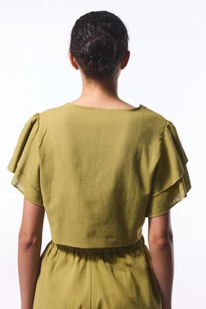 Yağ Yeşili Peek Bağlama Detaylı Crop Top Üst