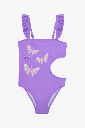 Lila Kız Çocuk Butterfly Mayokini