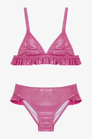 Pembe Kız Çocuk Shiny Üçgen Bikini Takımı