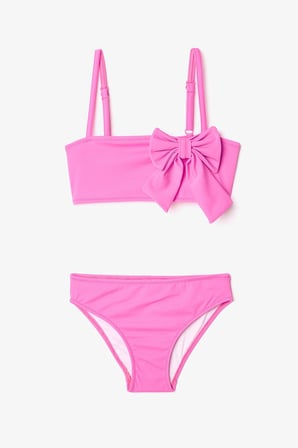 Pembe Kız Çocuk Fiyonklu Bandeau Bikini Takımı