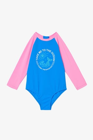Açık Pembe Kız Çocuk Ocean UV Korumalı Uzun Kollu Mayo