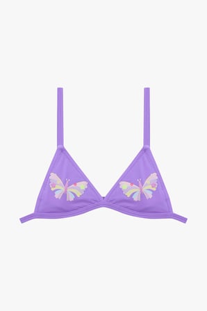 Lila Kız Çocuk Butterfly Fırfırlı Üçgen Bikini Takım