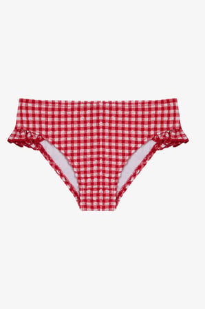 Kız Çocuk Gigham Kareli Fırfırlı Bandeau Bikini Takımı