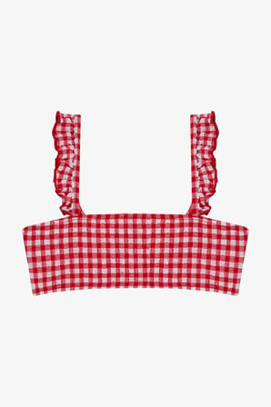 Kız Çocuk Gigham Kareli Fırfırlı Bandeau Bikini Takımı
