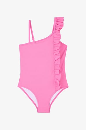 Pembe Kız Çocuk Bow Tie Fırfırlı Straplez Mayo