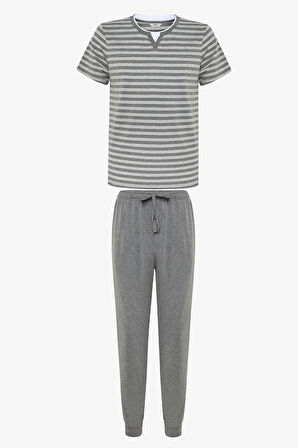 Grey Stripe Çok Renkli Pantolon Pijama Takımı