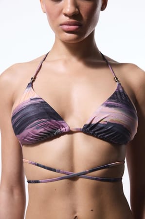 Nixie Çizgili Tokalı Üçgen Bikini Üstü