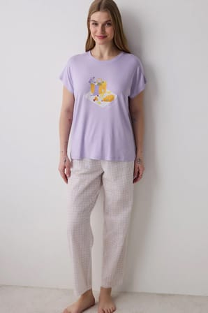 Bon Vivant Lila Tişört Pijama Üstü