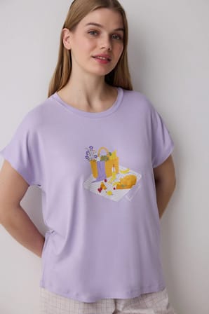 Bon Vivant Lila Tişört Pijama Üstü