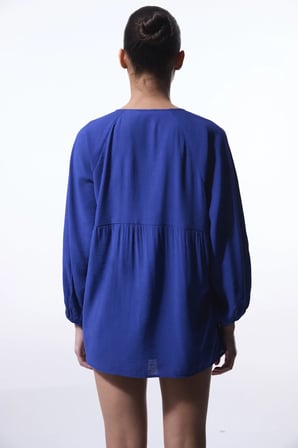 Lacivert Freya Crinckle Kısa Kol V Yaka Midi Kimono