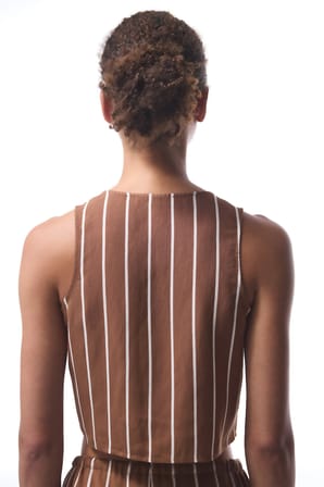 Marea Çizgili Bağlama Detaylı V Yaka Crop Top Üst