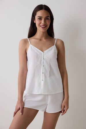 Bridal Delicate Saten Kırık Beyaz Şort Pijama Altı