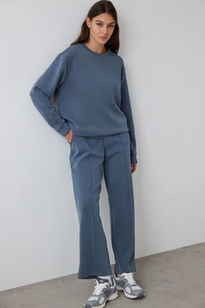 Koyu Gri Bisiklet Yaka Oversize Kısa Modal Sweatshirt