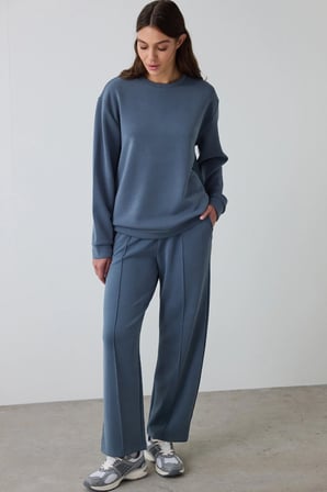 Koyu Gri Bisiklet Yaka Oversize Kısa Modal Sweatshirt