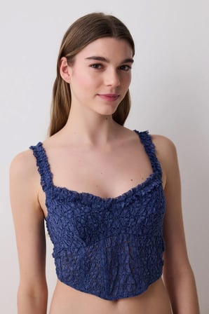 Crinkle Lace Corset Lacivert Büstiyer
