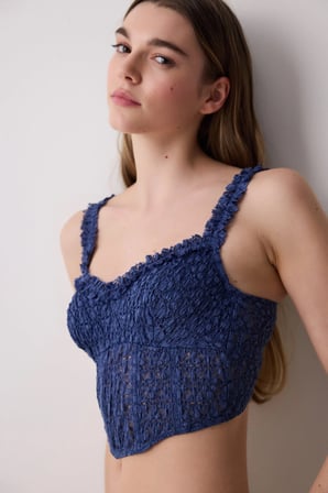 Crinkle Lace Corset Lacivert Büstiyer
