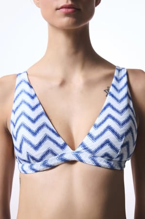 Biana Navy Deep V Kesim Zigzag Desenli Bikini Üstü