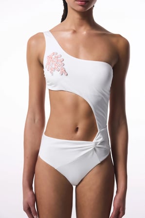 Beyaz Pearl Boncuklu Monokini - Gamze Erçel Koleksiyonu