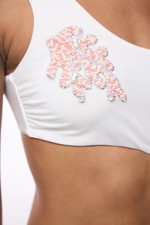 Beyaz Pearl Boncuklu Monokini - Gamze Erçel Koleksiyonu
