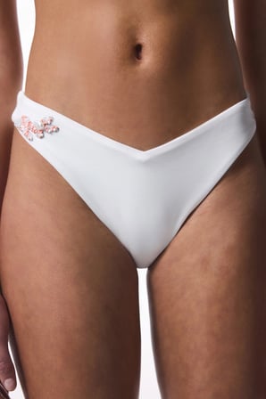 Beyaz Pearl Boncuklu V Kesim Bikini Altı 