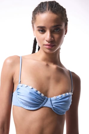 Seashell Boncuklu Mavi Balenli Bikini Üstü