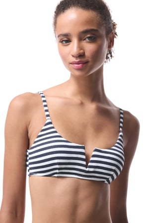 Marbel Çizgili V Kesimli Balenli Bikini Üstü