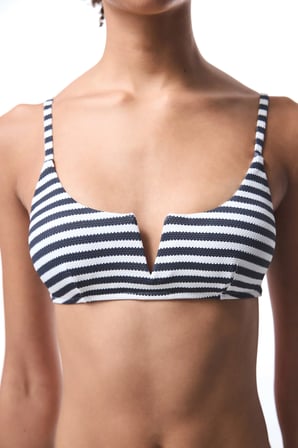Marbel Çizgili V Kesimli Balenli Bikini Üstü