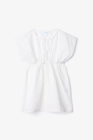 Beyaz Kız Çocuk Butterfly Kısa Kollu V Yaka Kaftan
