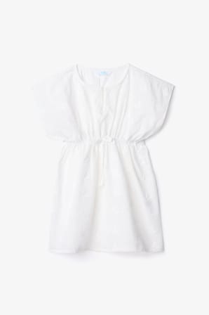 Beyaz Kız Çocuk Butterfly Kısa Kollu V Yaka Kaftan