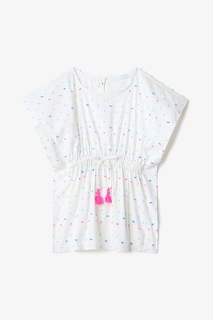 Beyaz Kız Çocuk Nope Püskül Aksesuarlı Kaftan