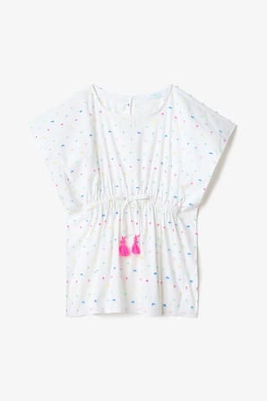 Beyaz Kız Çocuk Nope Püskül Aksesuarlı Kaftan