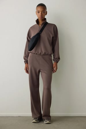 Haki Silky Feel Dik Yaka Crop Sweatshirt