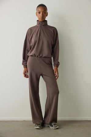 Haki Silky Feel Dik Yaka Crop Sweatshirt