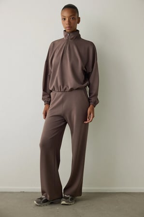 Haki Silky Feel Dik Yaka Crop Sweatshirt
