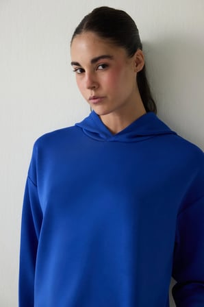Saks Silky Feel Kapüşonlu Slogan Baskılı Sweatshirt