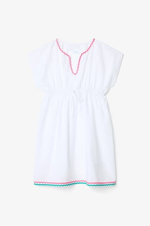 Beyaz Genç Kız Color Stripe İnce Bant Detaylı Kaftan